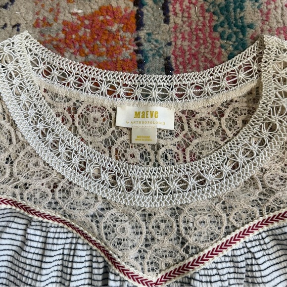 Anthropologie Maeve Navy and White Striped Crochet Babydoll Tank Top Medium - Picture 3 of 8